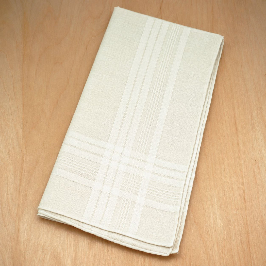 Men's Handkerchief with Satin Stripes - Ivory Handkerchief Bumblebee Linens 