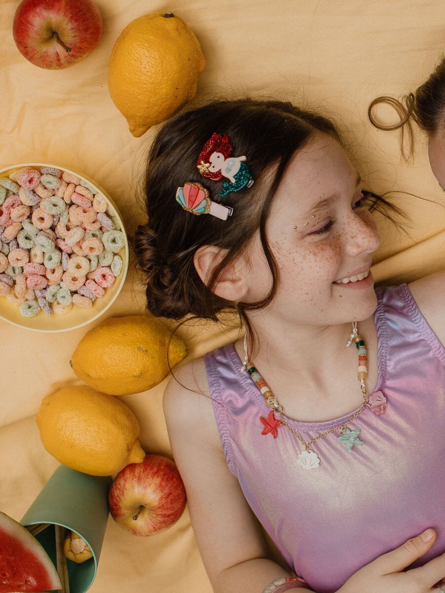 Mermaid Glitter Red Seashell Alligator Clips Girl Hair Accessory Lilies and Roses 