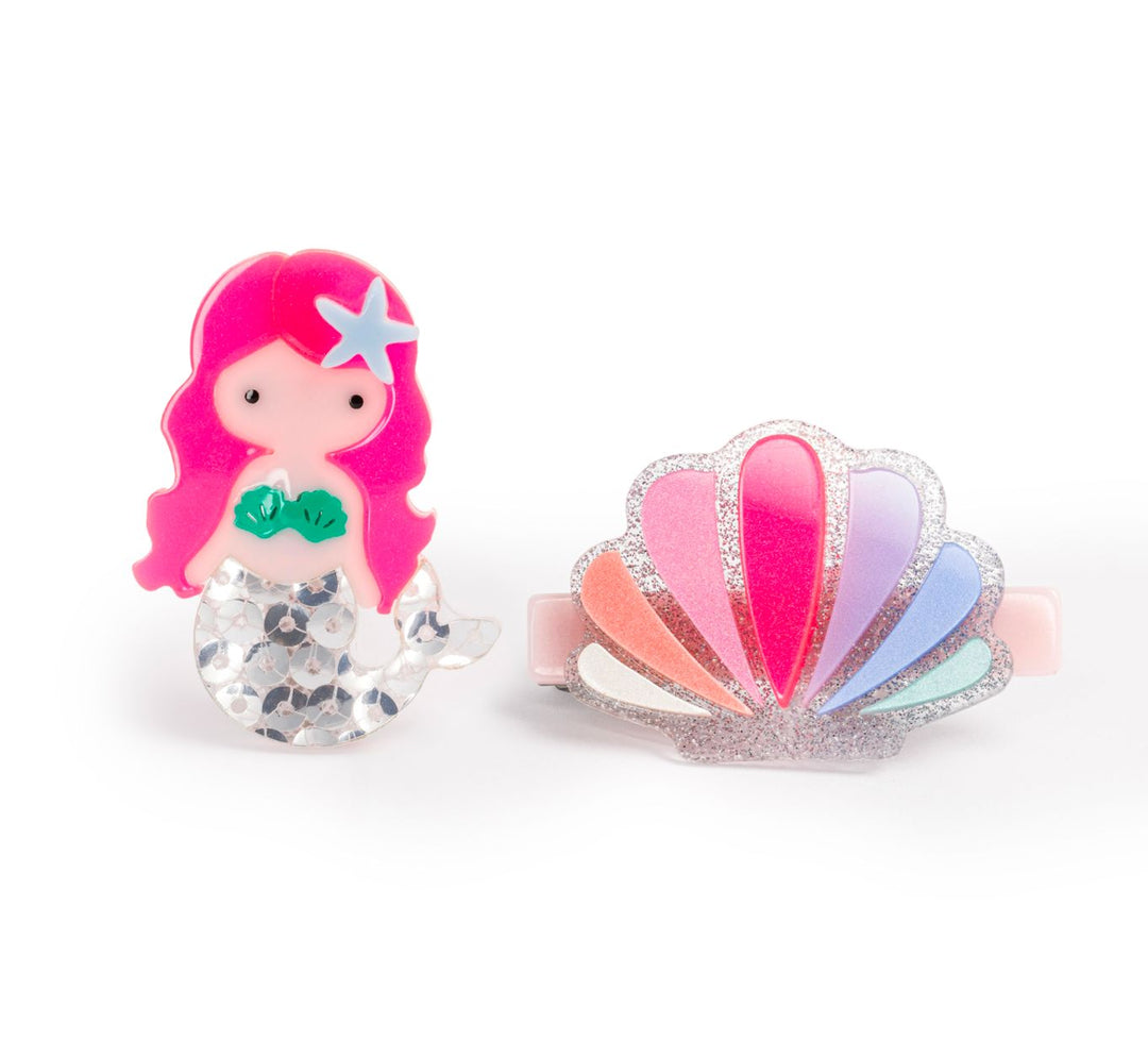 Mermaid Neon Pink and Seashell Hair Clips Girl Hair Accessory Lilies and Roses 