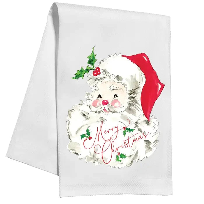 Merry Christmas Handpainted Red Santa Kitchen Towel Kitchen Towel Rosanne Beck 