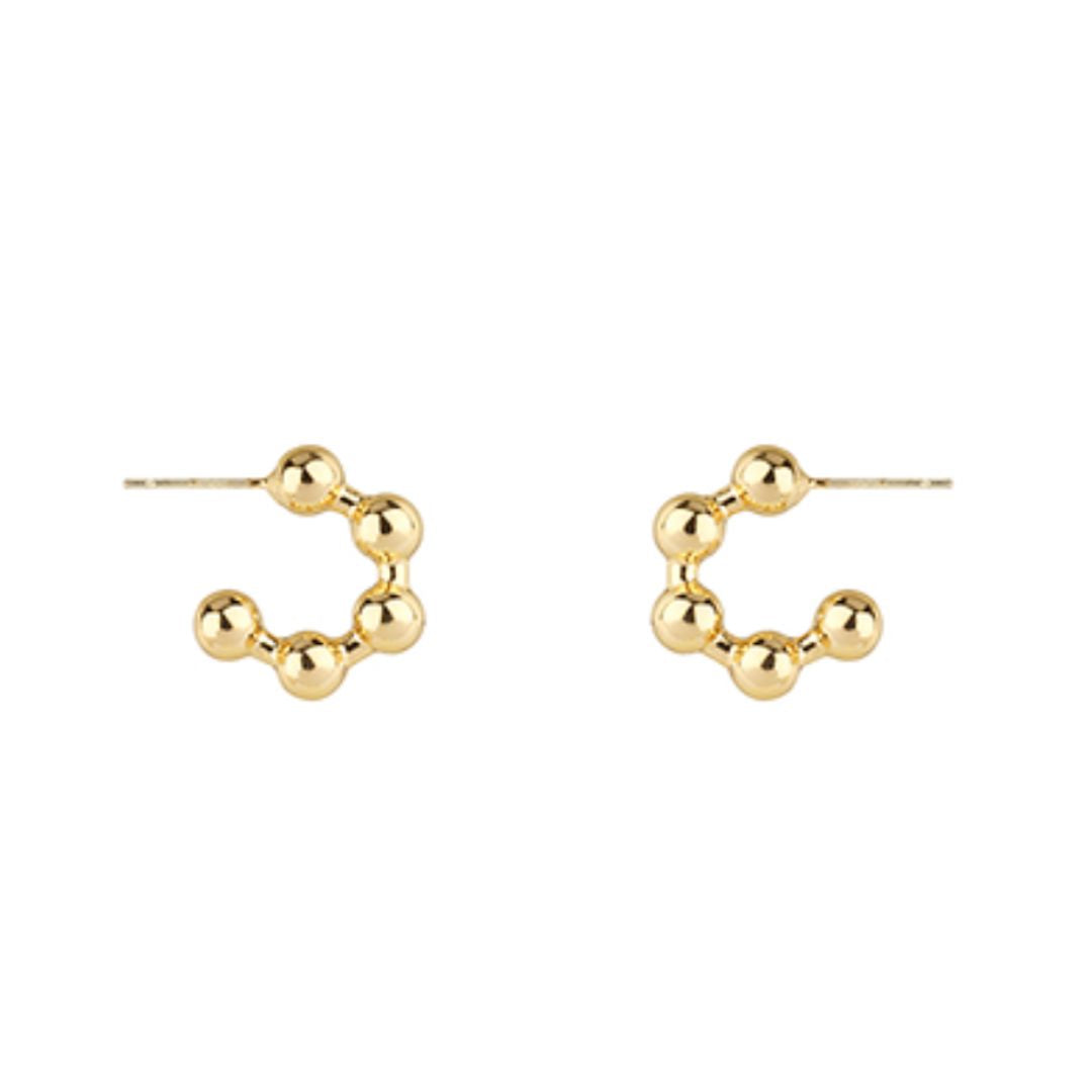 Metal Ball Textured Hoops Womens Earrings Golden Stella 