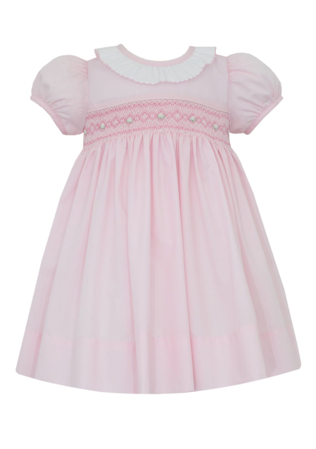 Mila Pink Poplin Dress w/ White Ruffle Girl Dress Petit Bebe 