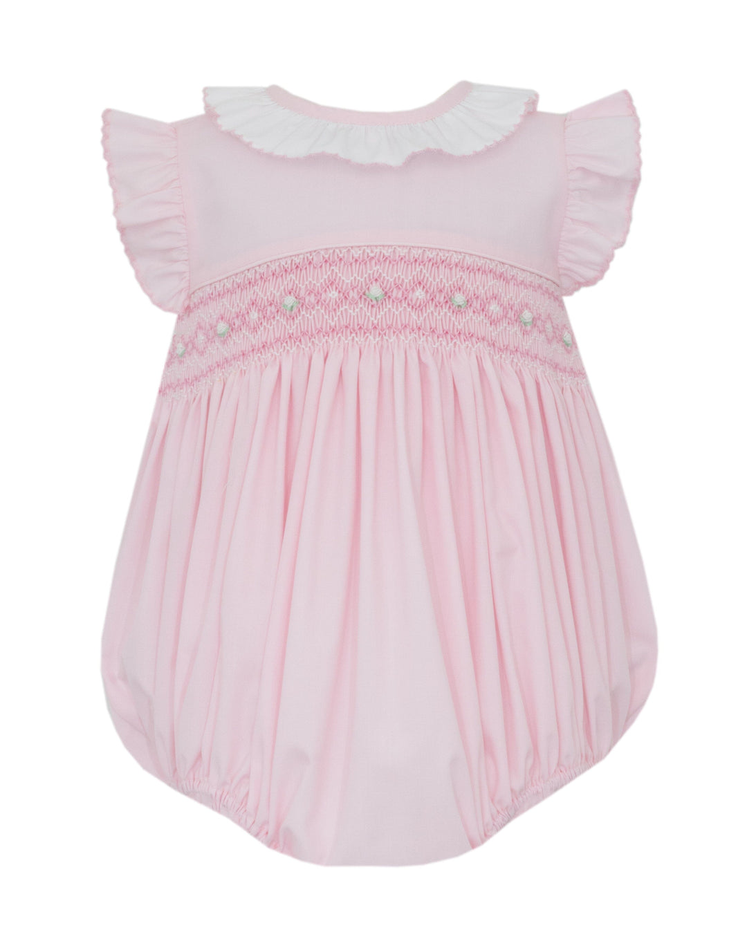 Mila Pink Poplin Sleeveless Girl's Bubble w/ White Ruffle Girl Bubble Petit Bebe 