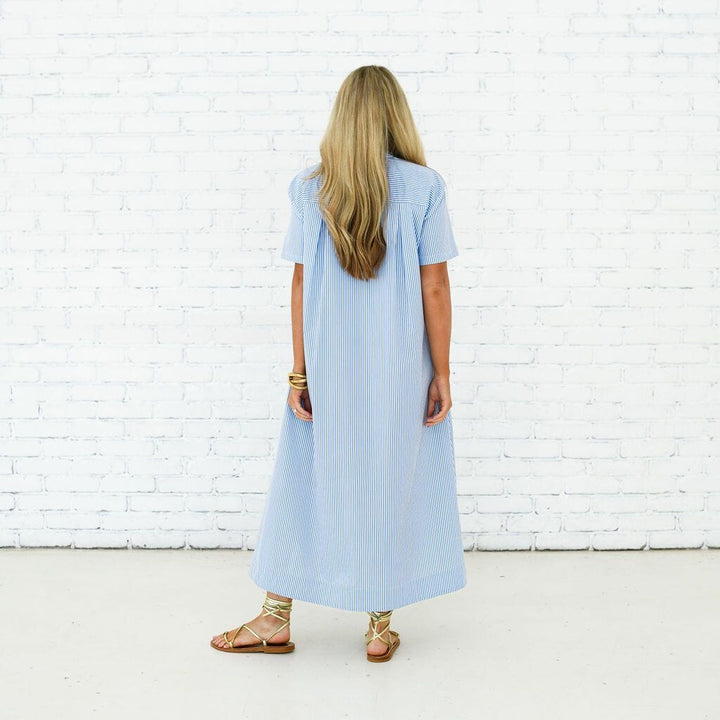 Millie Dress Long in Blue Stripe Womens Dress Caryn Lawn 