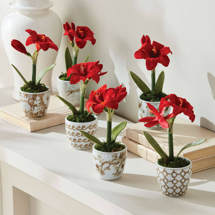 Mini Amaryllis Potted Drop-in 9" - Red Faux Florals Napa 