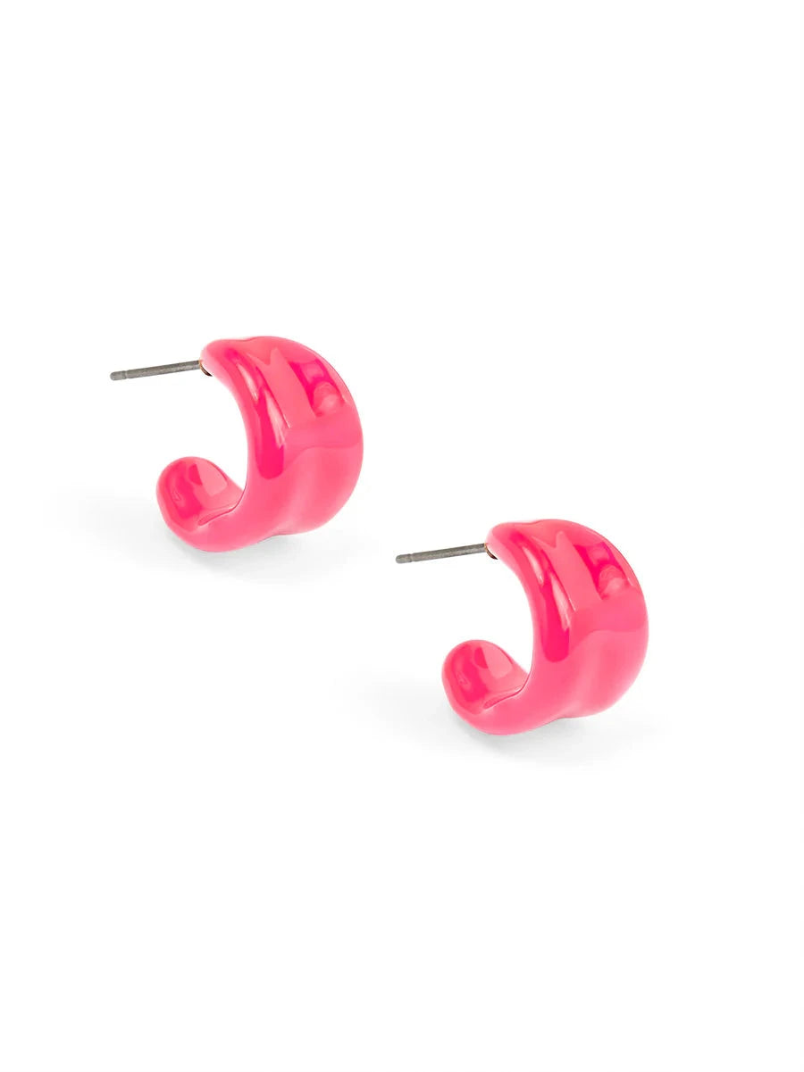 Mini Curl Huggie Earrings Womens Earrings Zenzii Jewelry Neon Pink 