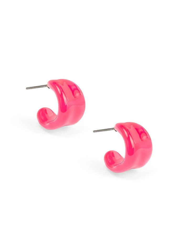 Mini Curl Huggie Earrings Womens Earrings Zenzii Jewelry Neon Pink 