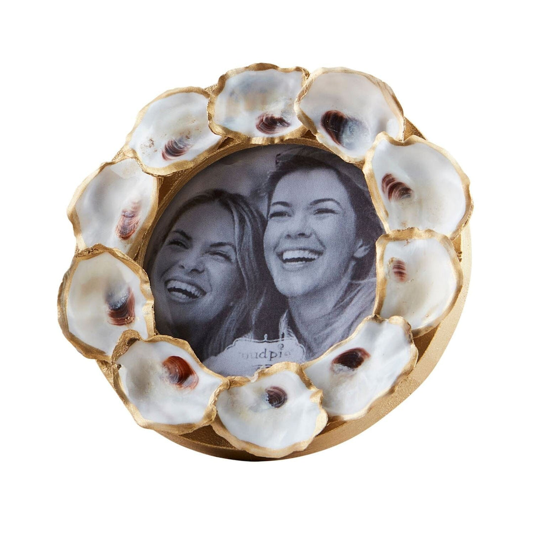 Mini Gold Oyster Picture Frame Picture Frames MudPie Round 