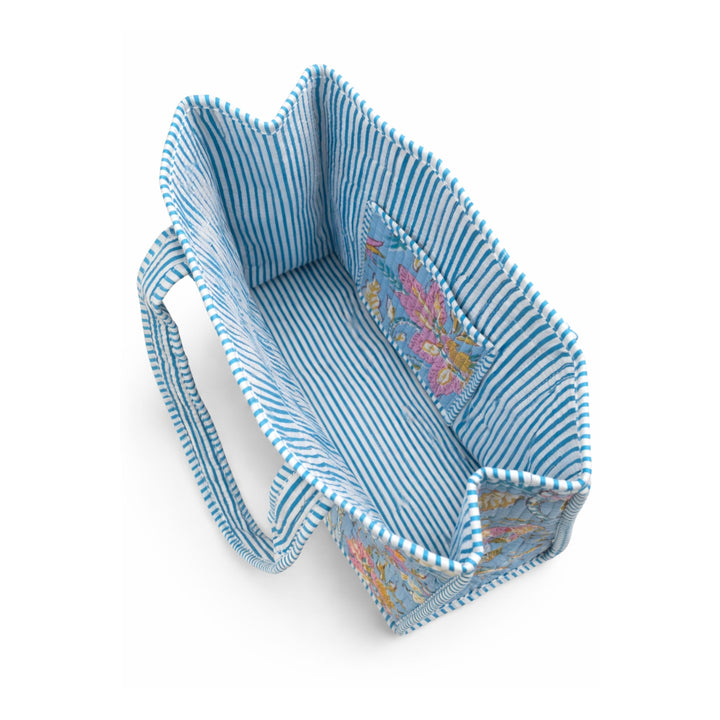 Mini Quilted Tote Bag- Blue Wildflower Tote Queens Designs 
