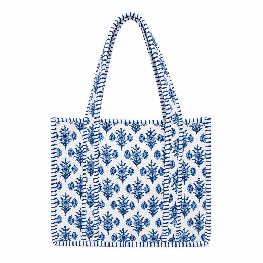 Mini Quilted Tote Bag - Bluebell Block Print Tote Queens Designs 