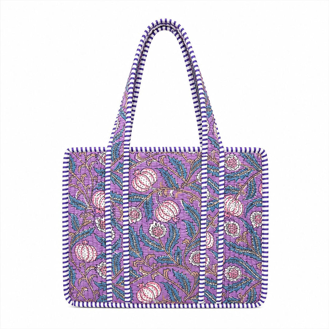 Mini Quilted Tote Bag - Lavender Pomegranates Tote Queens Designs 