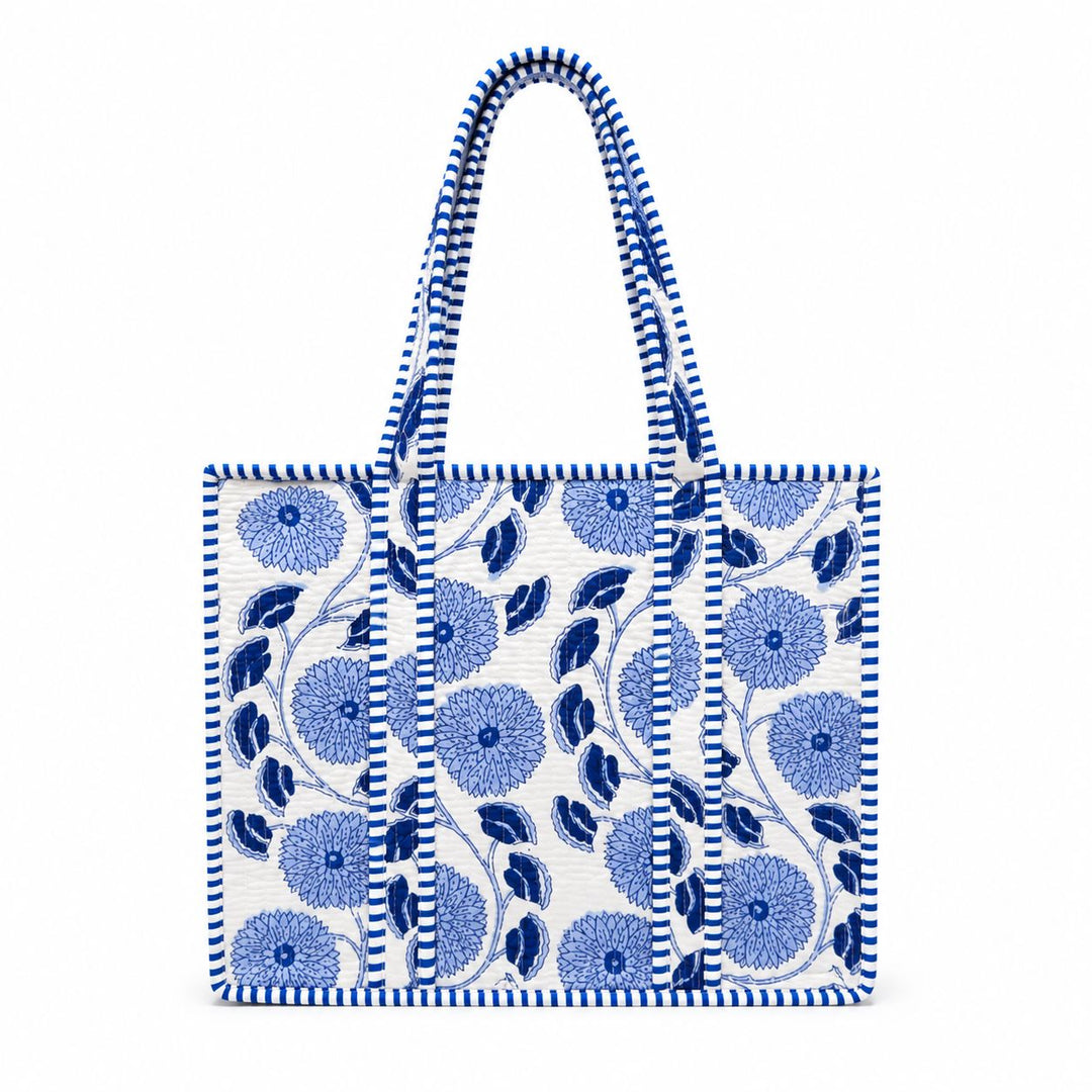 Mini Quilted Tote Bag - Marsh Bloom Blue Tote Queens Designs 