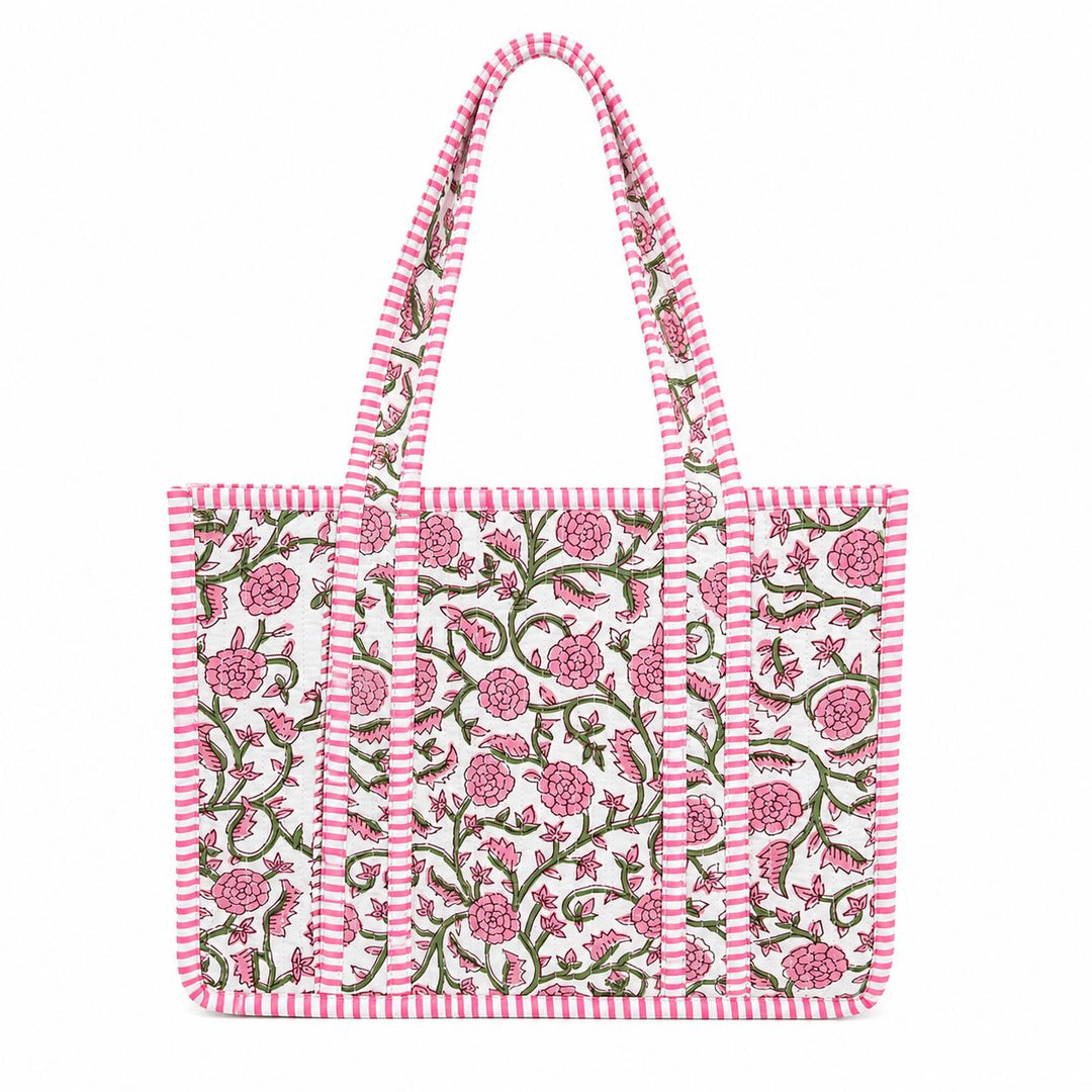 Mini Quilted Tote Bag - Petite Pink Vines Tote Queens Designs 