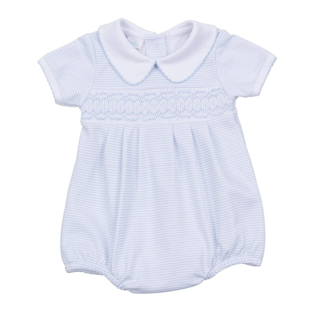 Mini Stripes Smocked Bubble - Light Blue Boy Bubble Magnolia Baby 