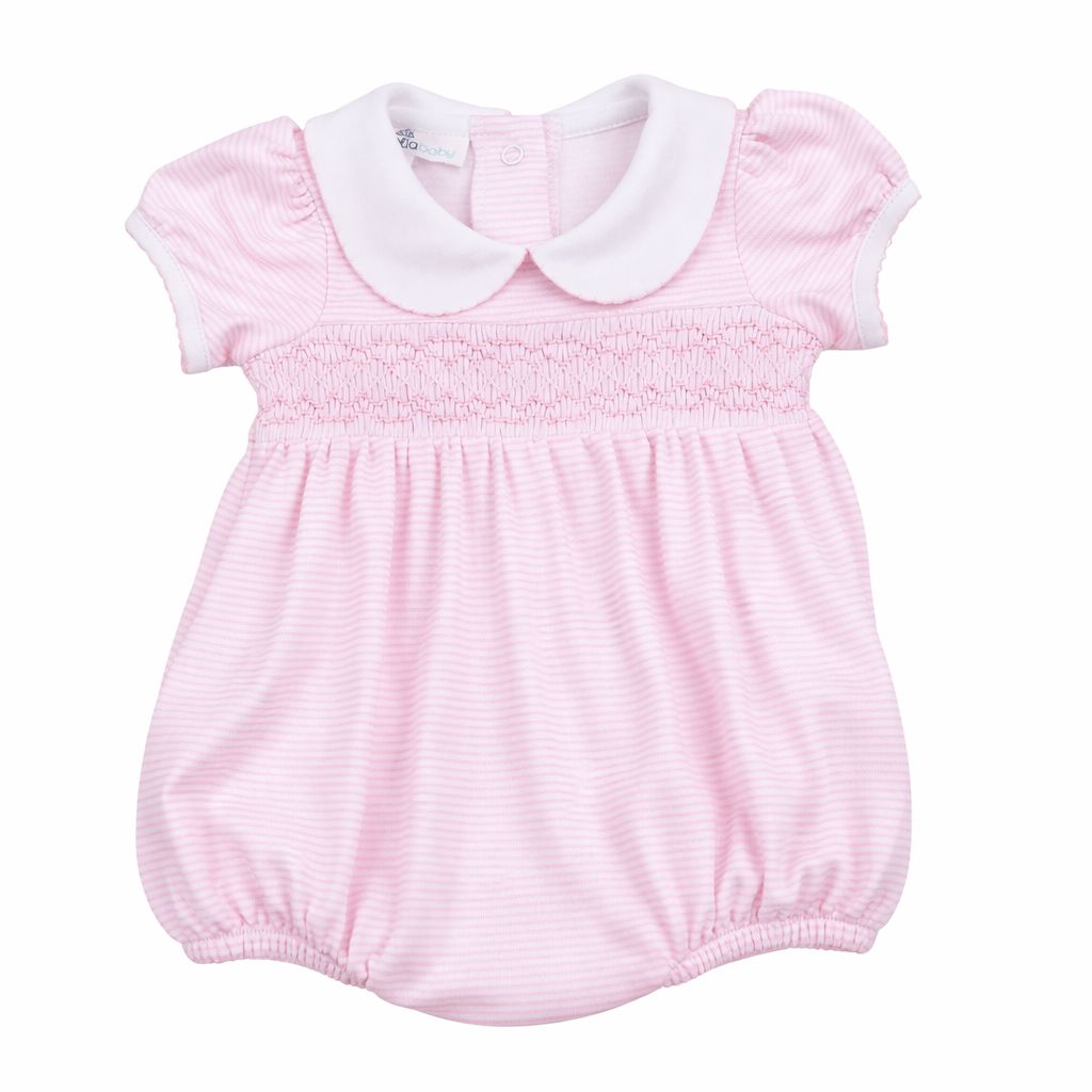Mini Stripes Smocked Bubble - Light PInk Girl Bubble Magnolia Baby 