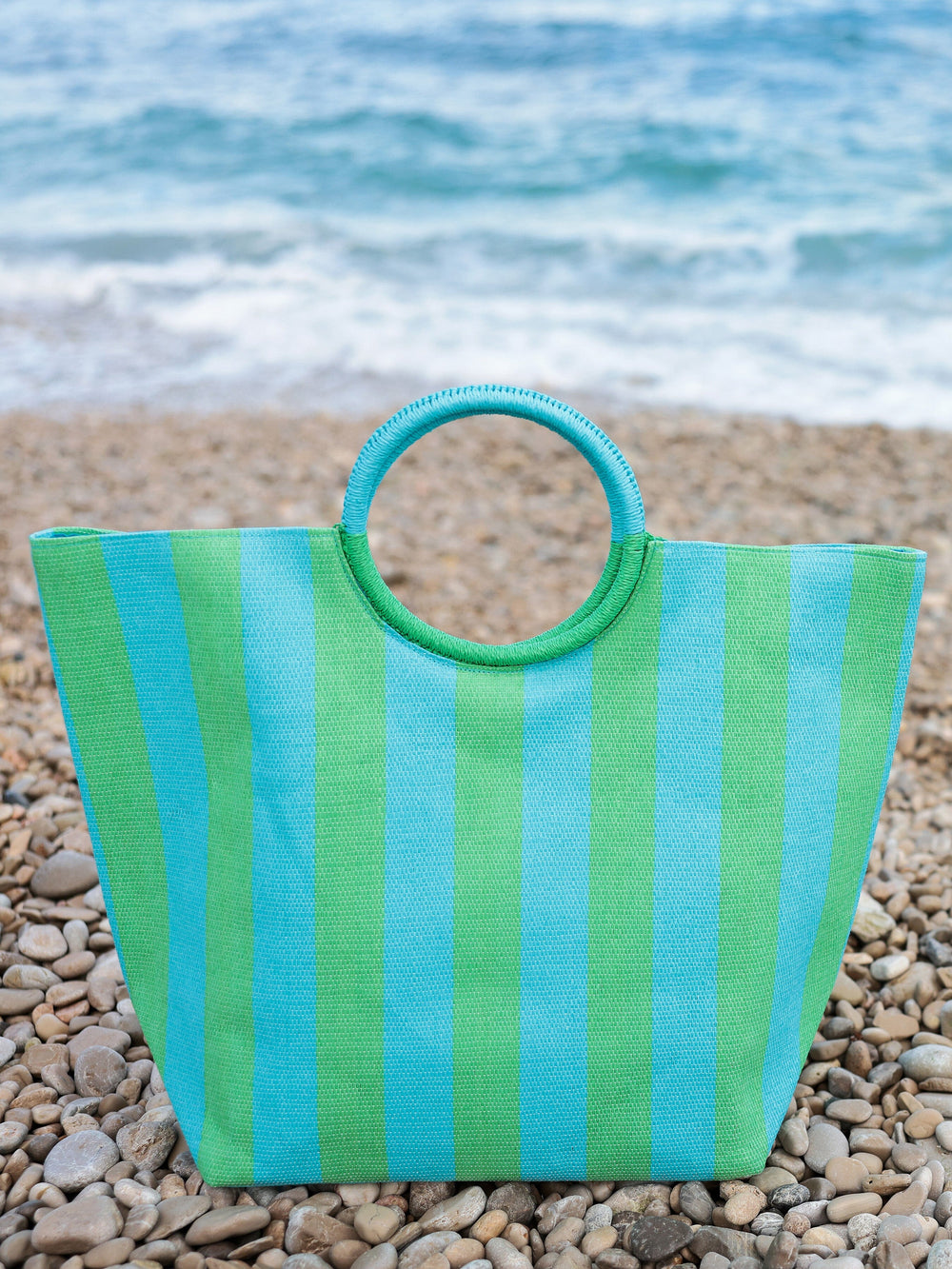 Mirage Tote - Aqua and Green Stripe Tote Shiraleah 