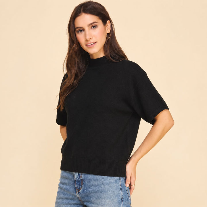 Mock Neck Dolman Sweater - Black Womens Shirt Pinch 