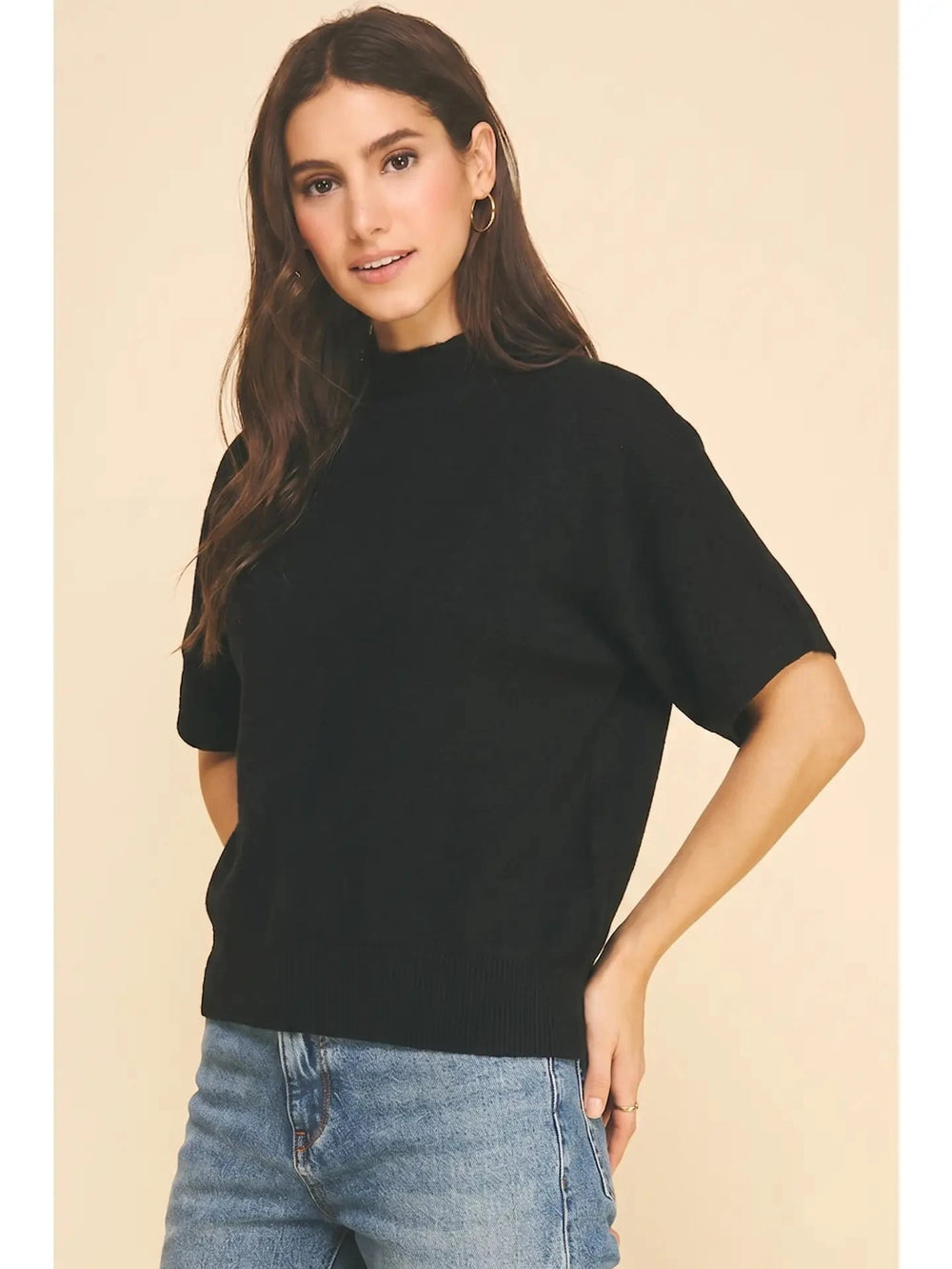Mock Neck Dolman Sweater - Black Womens Shirt Pinch 