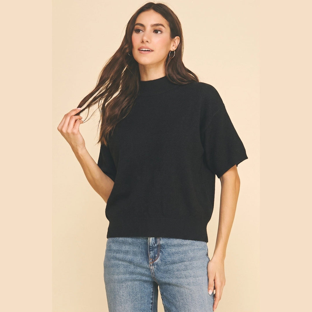 Mock Neck Dolman Sweater - Black Womens Shirt Pinch 