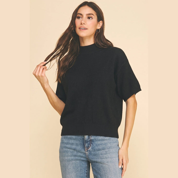 Mock Neck Dolman Sweater - Black Womens Shirt Pinch 