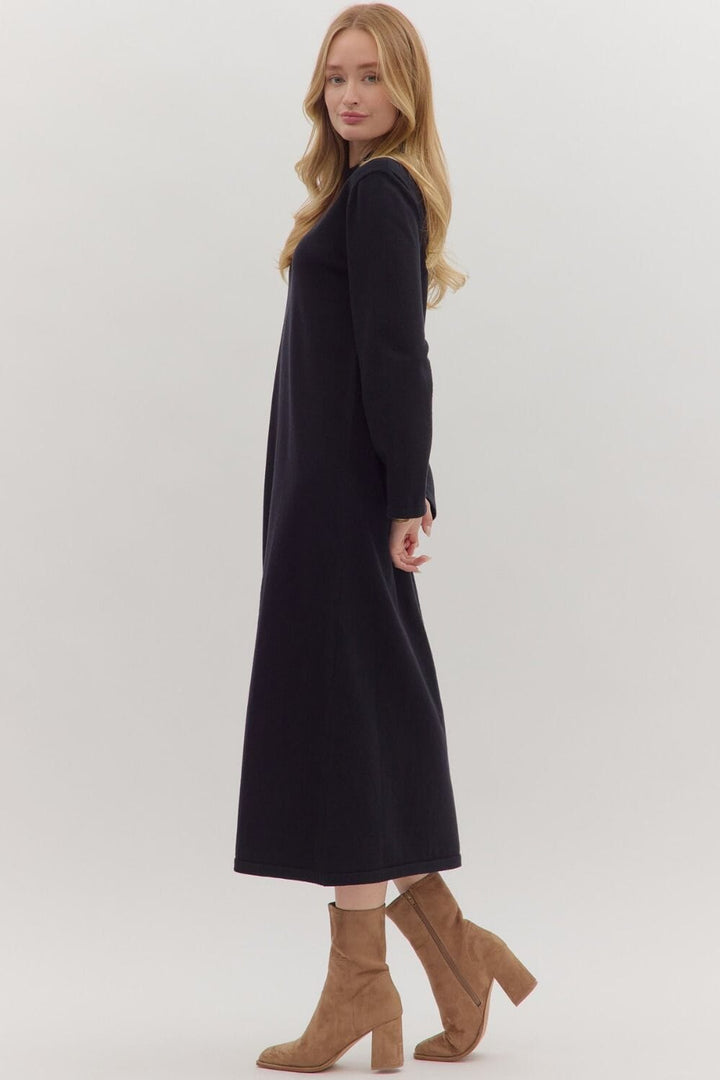 Mock Neck Long Sleeve Dress - Black Womens Dress Entro 