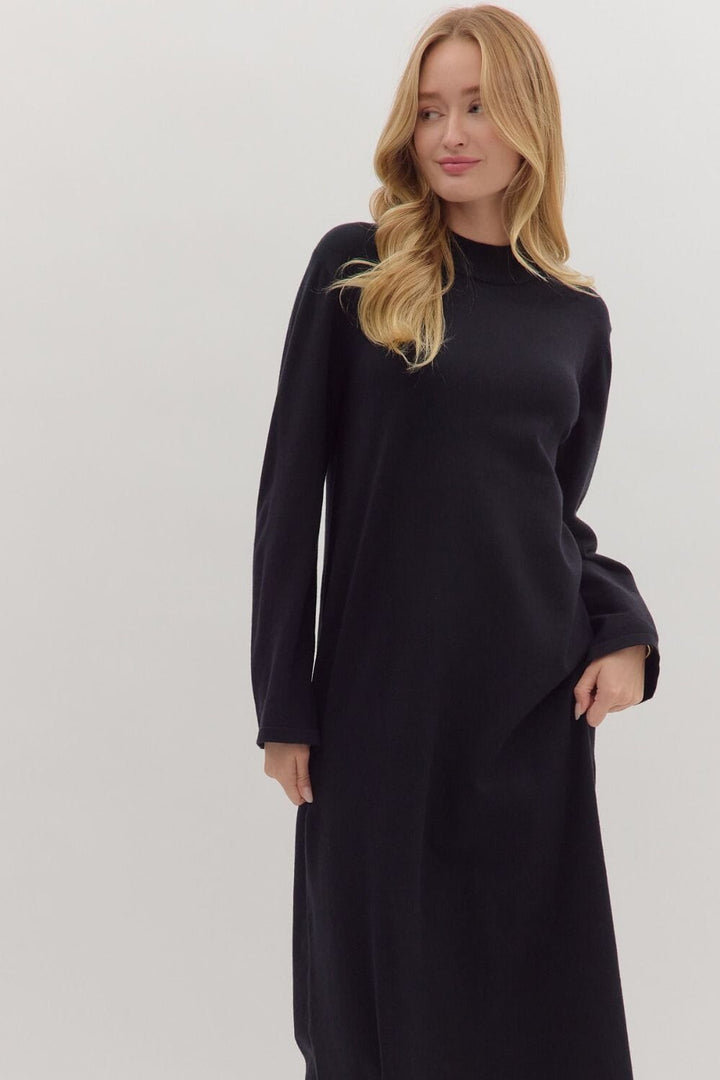 Mock Neck Long Sleeve Dress - Black Womens Dress Entro 