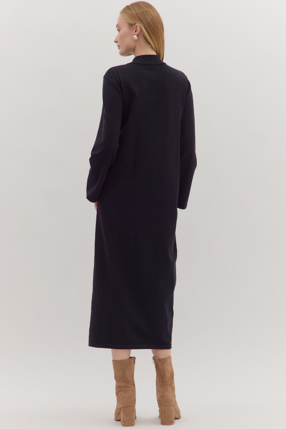 Mock Neck Long Sleeve Dress - Black Womens Dress Entro 