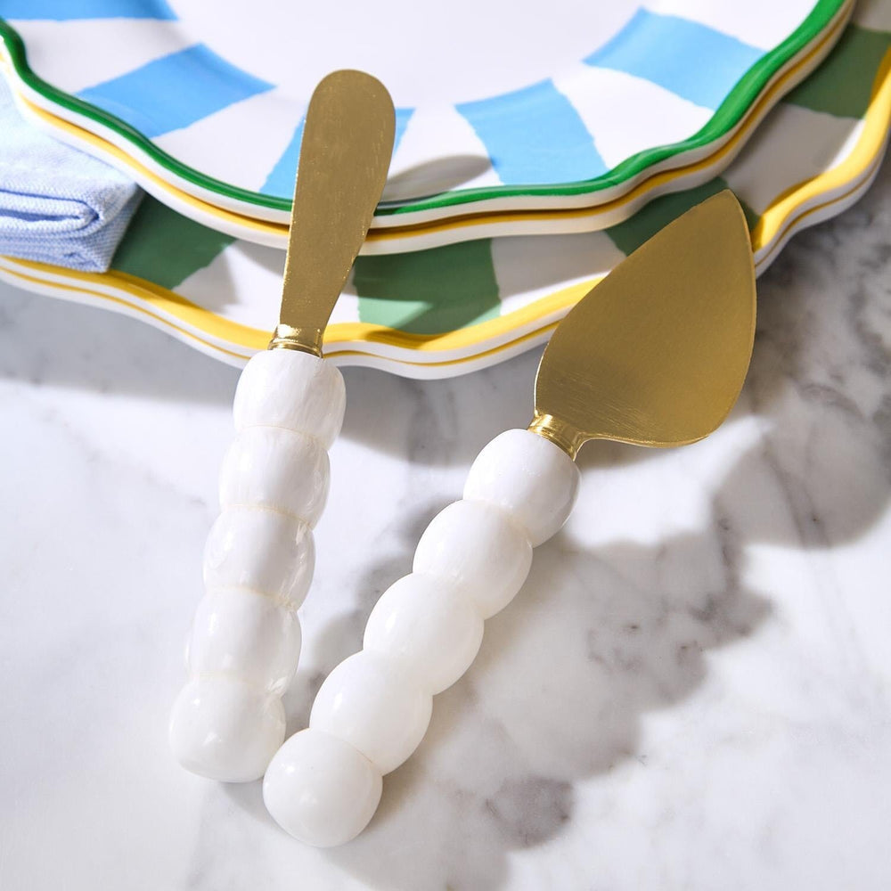 Modern Pop White Beaded Cheese Knives - Set of 3 Knives Two's Company 