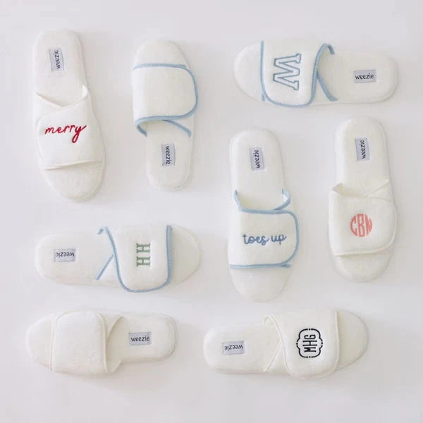 Monogrammable Slippers - Blue Trim Slippers Weezie 