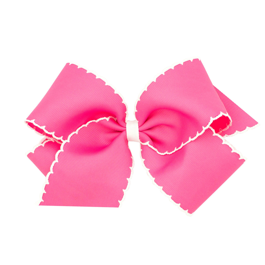 Moonstitch Bow - King Hair Bow WeeOnes Hot Pink with White 