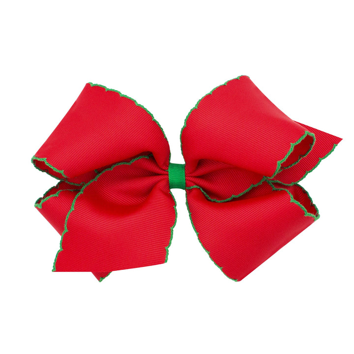Moonstitch Bow - King Hair Bow WeeOnes Red with Green 