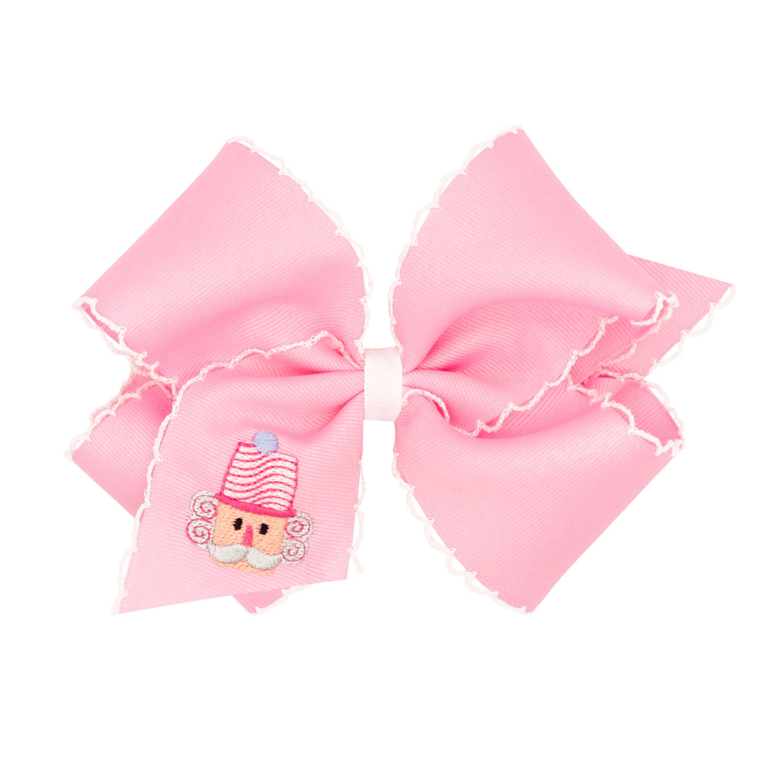 Moonstitch Pink Christmas Embroidery Bow - King Hair Bow WeeOnes 