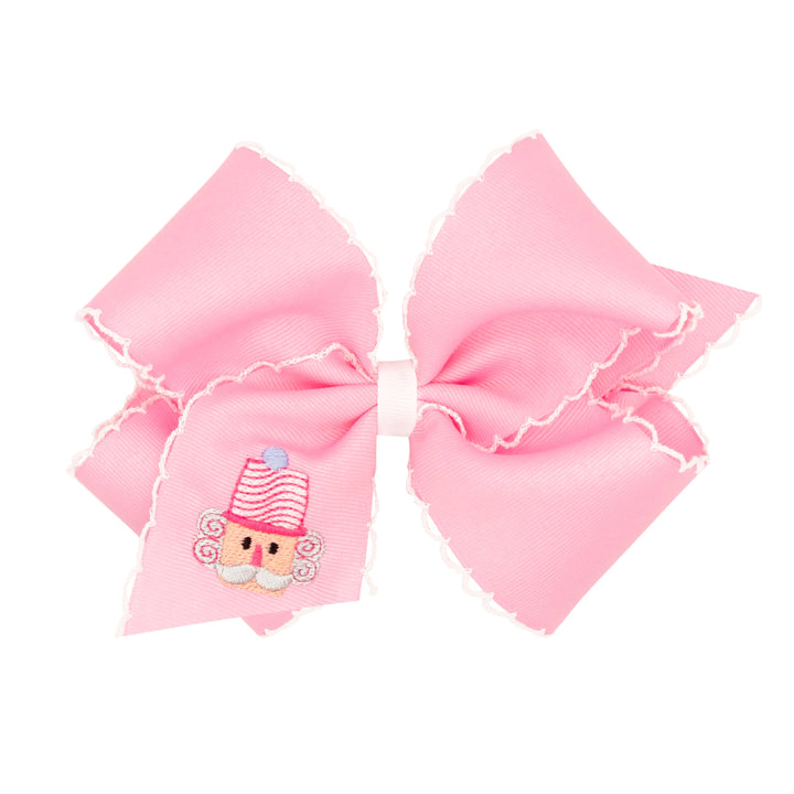 Moonstitch Pink Christmas Embroidery Bow - King Hair Bow WeeOnes 