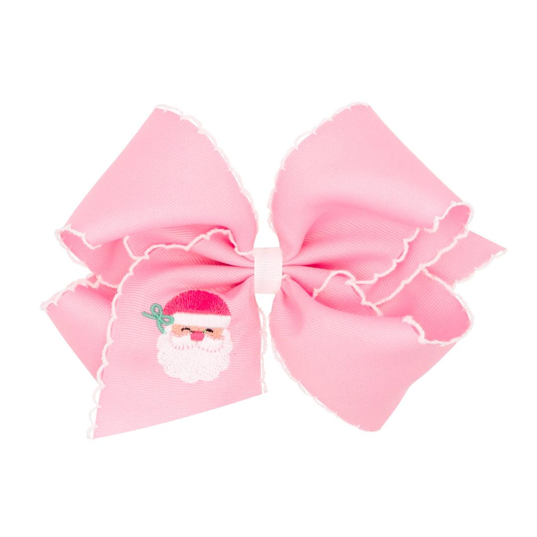 Moonstitch Pink Christmas Embroidery Bow - King Hair Bow WeeOnes 