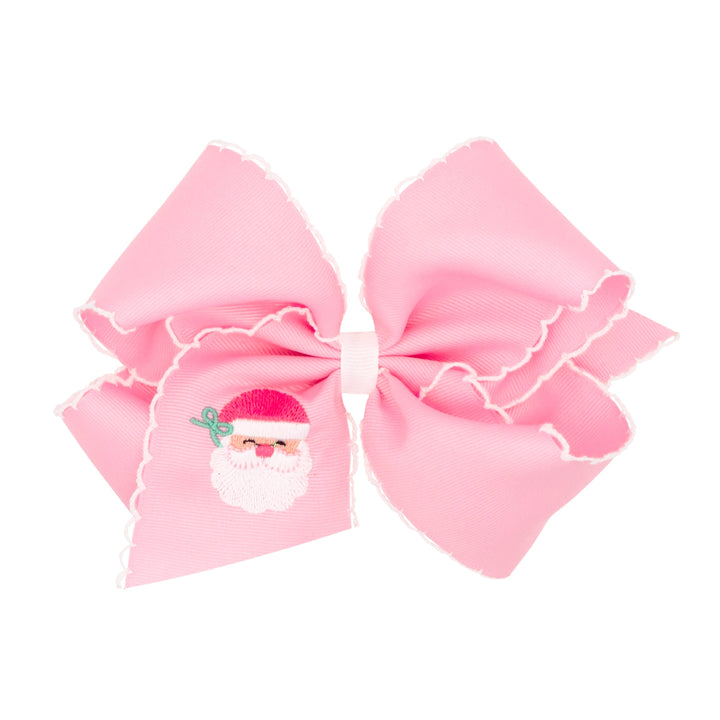 Moonstitch Pink Christmas Embroidery Bow - King Hair Bow WeeOnes 