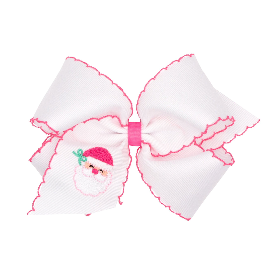 Moonstitch Pink Christmas Embroidery Bow - King Hair Bow WeeOnes 