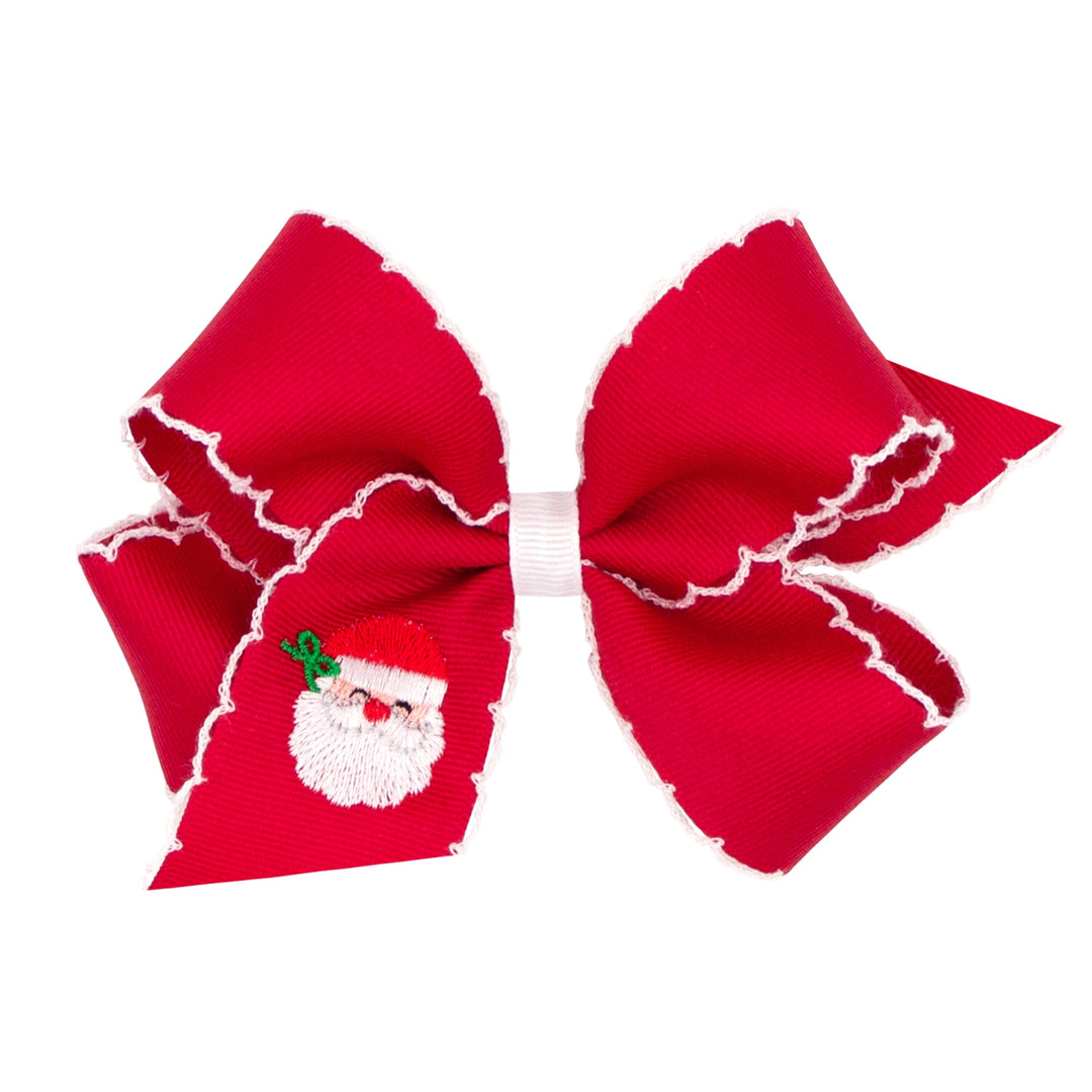 Moonstitch Red Christmas Embroidery Bow - Medium Hair Bow WeeOnes Santa - Red 