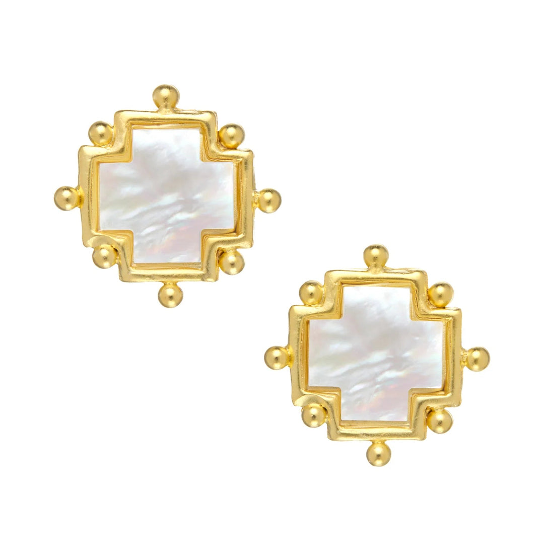 Mother of Pearl Cross Stud Earrings Womens Earrings Susan Shaw 