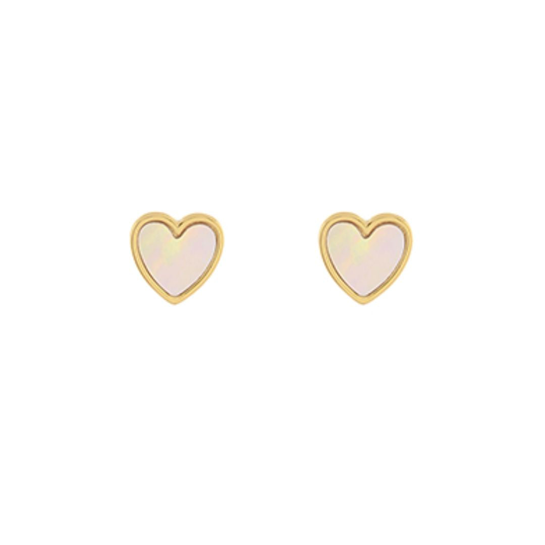 Mother of Pearl Heart Studs Womens Earrings Golden Stella 