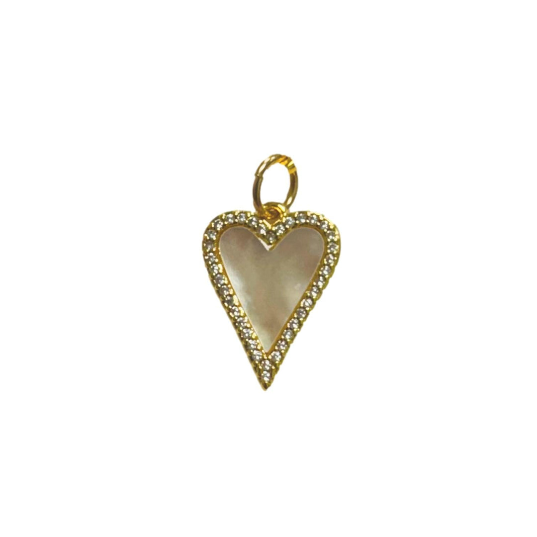 Mother of Pearl Pave Perimeter Heart Charm Necklace Charm Knotty Bling 