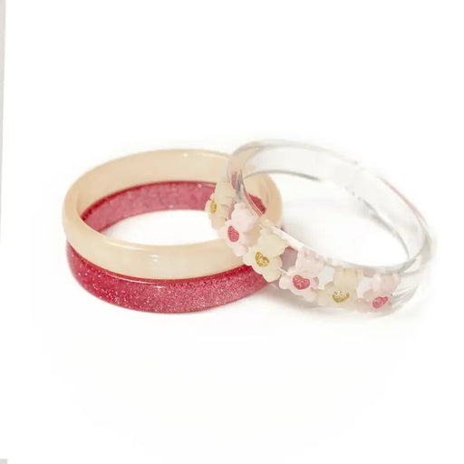 Multi Bears Pearl White & Vintage Pink Bangle Set Girl Bracelet Lillies and Roses 