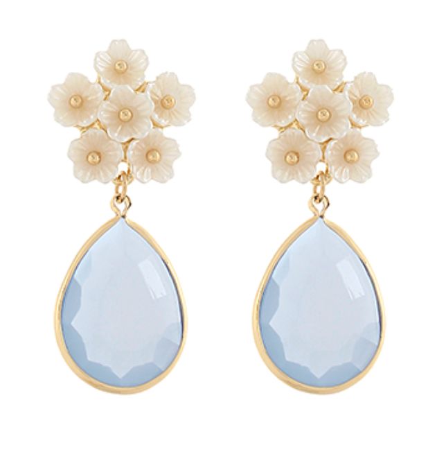 Multi Flower Teardrop Earrings Womens Earrings Golden Stella Blue Opal 