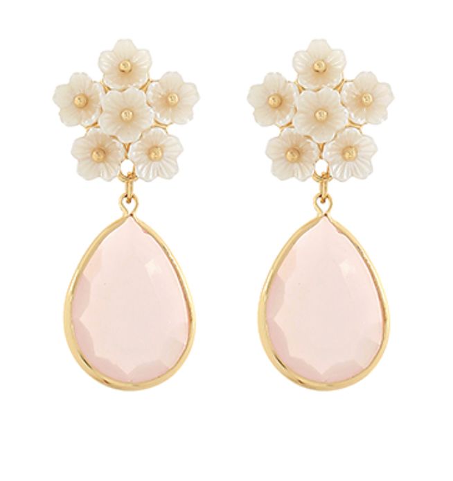 Multi Flower Teardrop Earrings Womens Earrings Golden Stella Pink Opal 