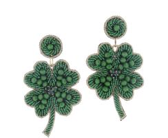 Multi Green Beaded Four Leaf Clover Earrings Womens Earrings Jane Marie 