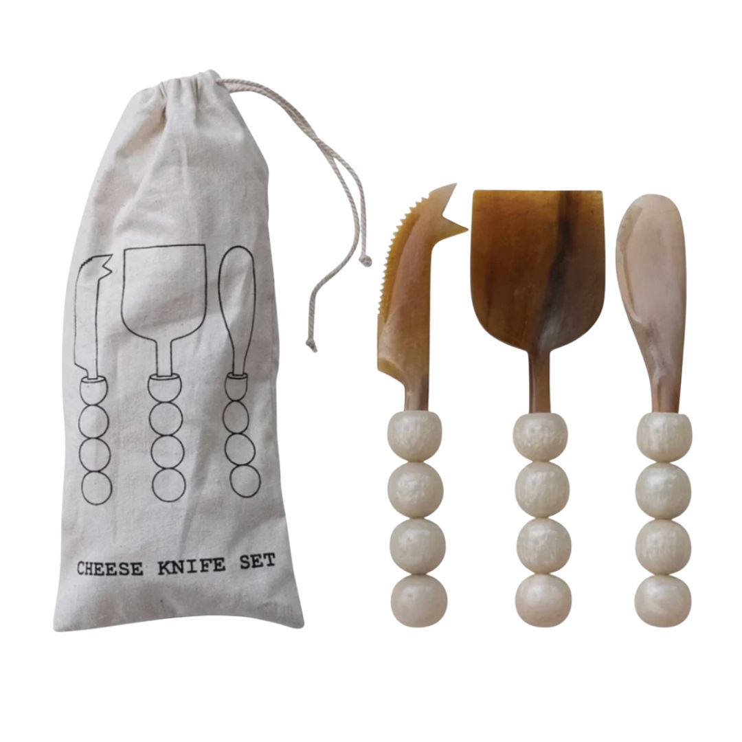 Natural Horn Cheese Servers with Resin Handles- Set of 3 in Bag Knives Creative Co-Op 