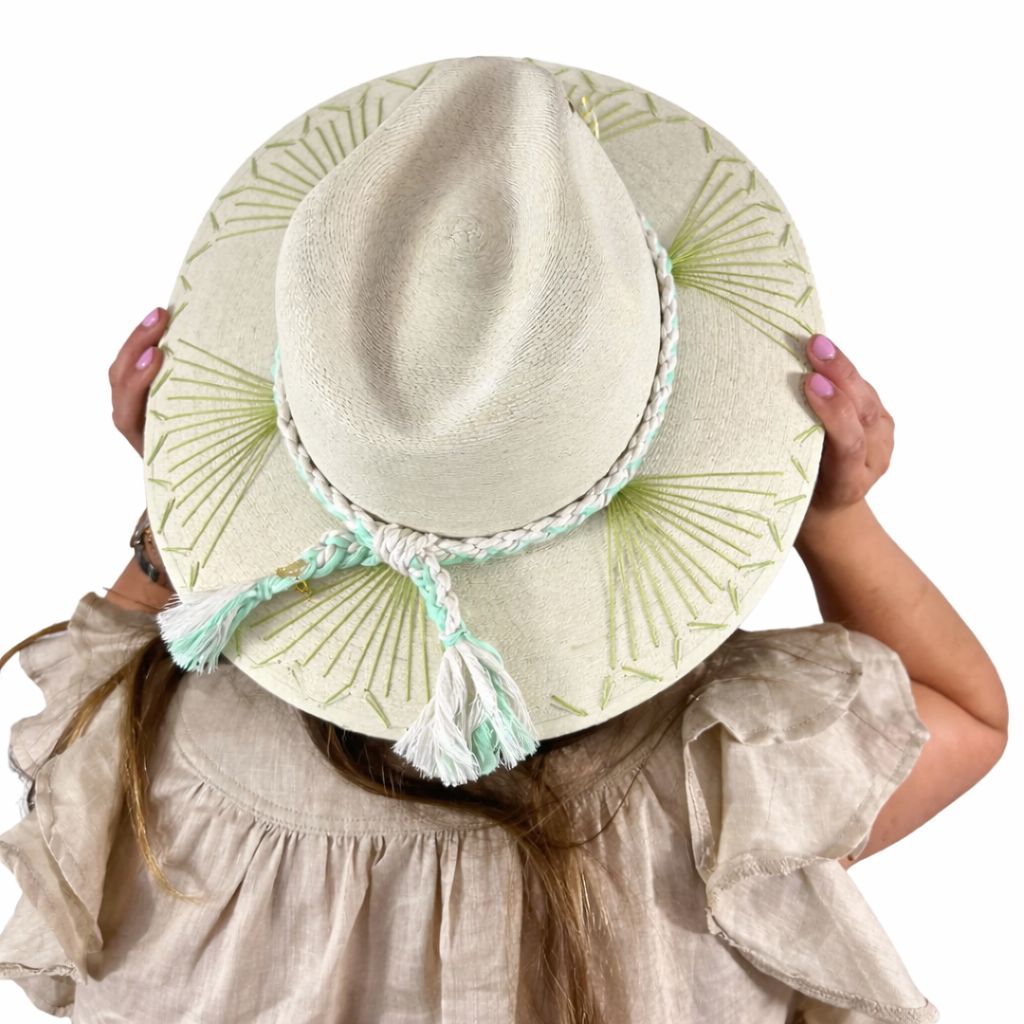 Natural Palm Hat - Mallorca Lime and Turquoise Sunhat The Goldie Hat Co 