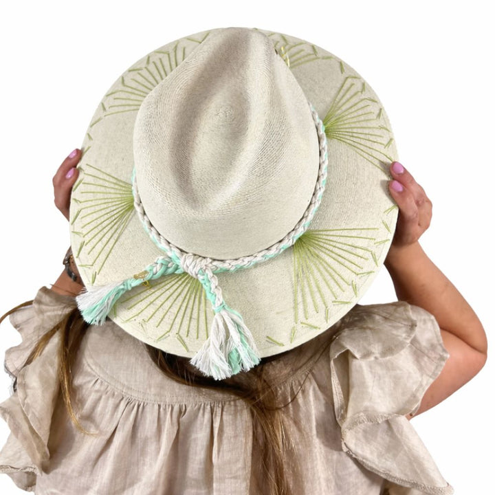 Natural Palm Hat - Mallorca Lime and Turquoise Sunhat The Goldie Hat Co 