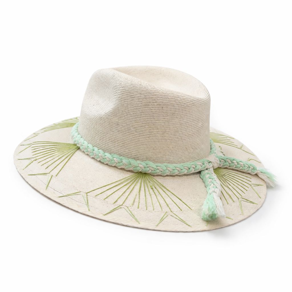 Natural Palm Hat - Mallorca Lime and Turquoise Sunhat The Goldie Hat Co 