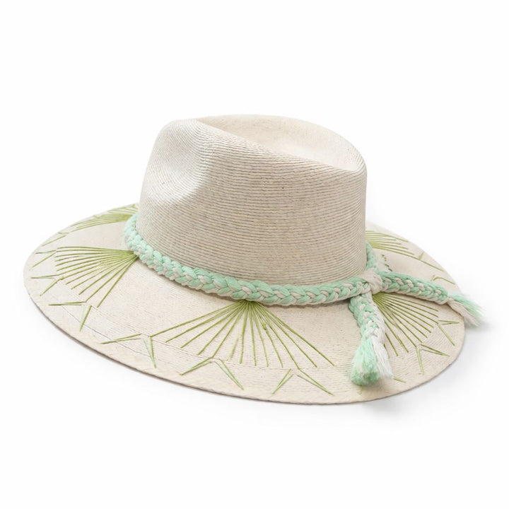 Natural Palm Hat - Mallorca Lime and Turquoise Sunhat The Goldie Hat Co 