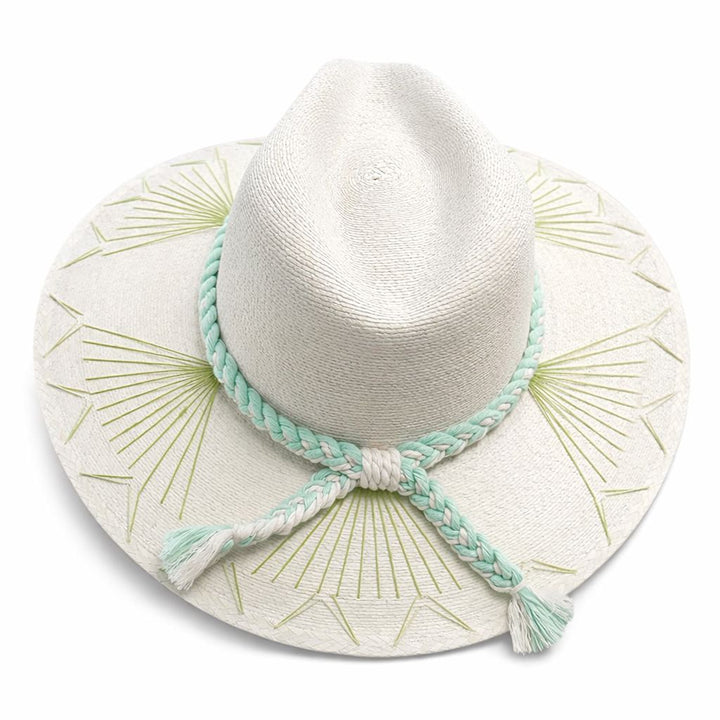 Natural Palm Hat - Mallorca Lime and Turquoise Sunhat The Goldie Hat Co 